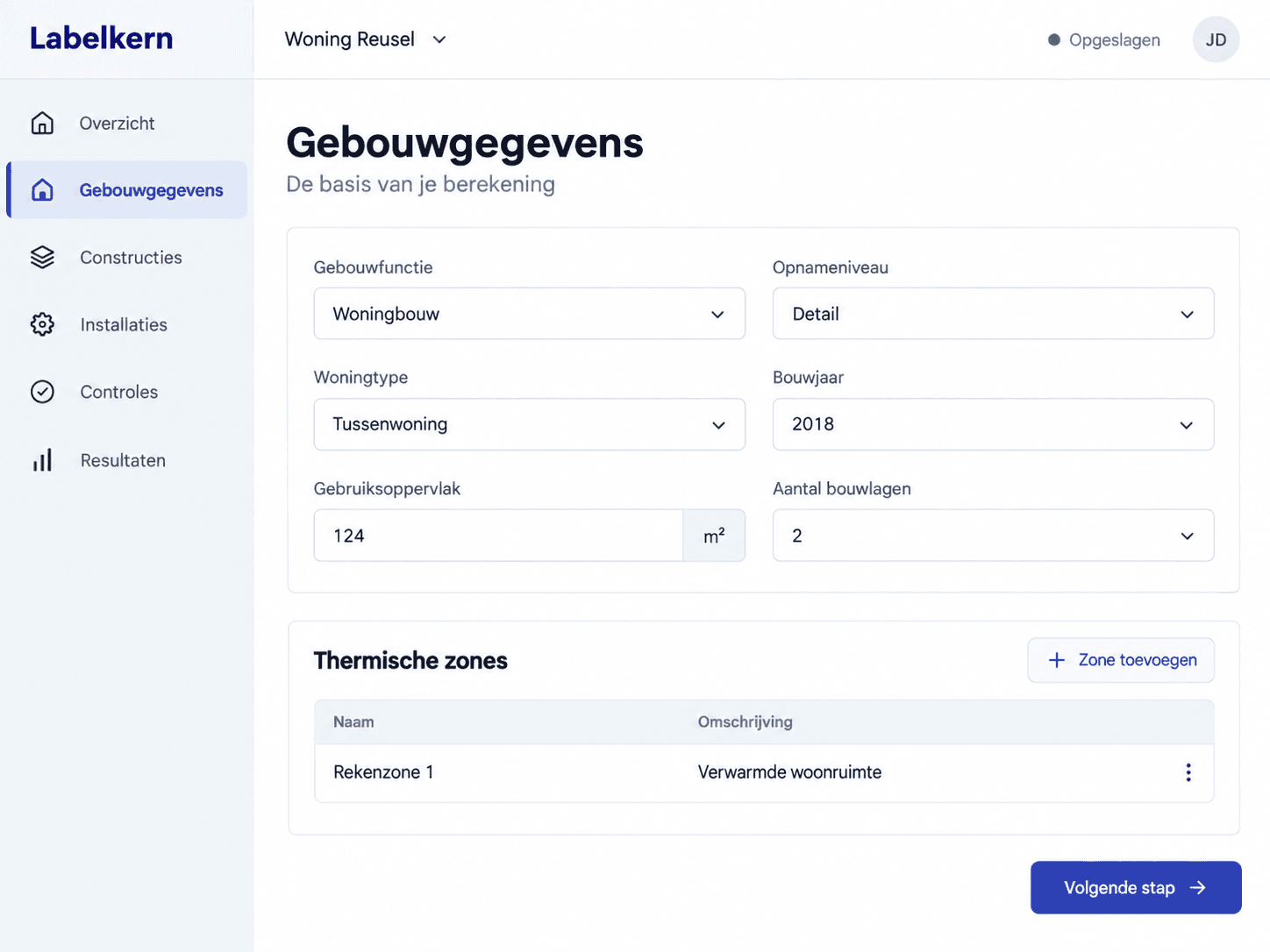Gegenereerd productbeeld. Gebouwgegevens invoeren voor een woning met de detailmethode.